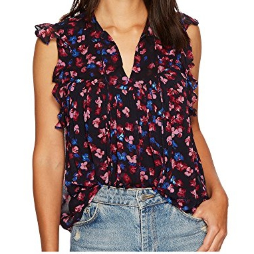 Lucky Brand Ruffle Floral Viscose Blouse.
